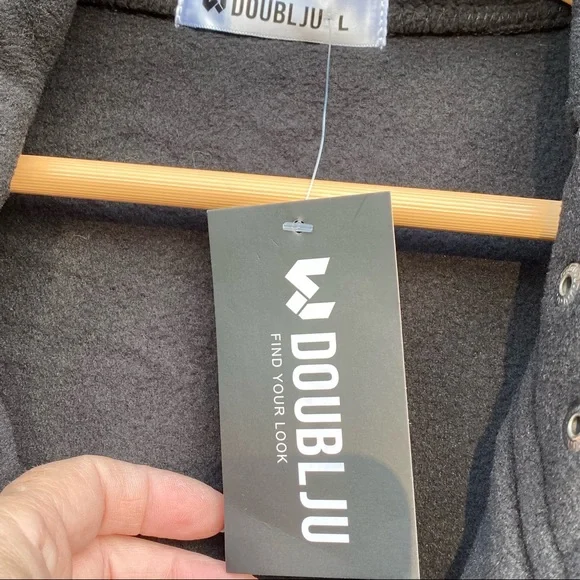 Black Fitted Fleece Moto Jacket with Hood Size Large Soft Biker Jacket - Picture 5 of 8